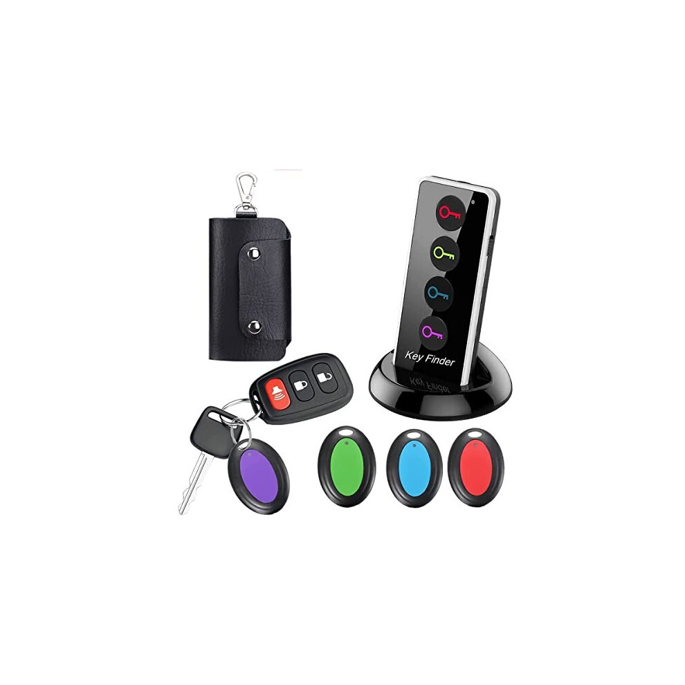 Key Finder Wireless Remote Key Finder Item Tracker with 4 Receivers 1 Remote LED and Base Support Item Locator Tracker for Keys Wallet Wireless RF