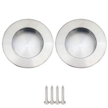 2 Pack Flush Recessed Sliding Round Door Pull Handles Hidden Satin Brushed Stainless Steel Finger Pulls Hidden Handle Silver