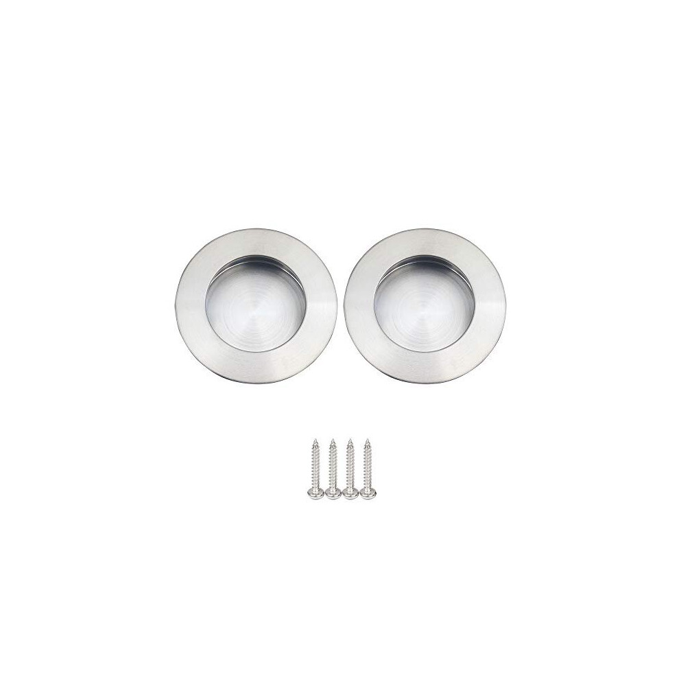 2 Pack Flush Recessed Sliding Round Door Pull Handles Hidden Satin Brushed Stainless Steel Finger Pulls Hidden Handle Silver 731717534310