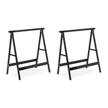 Set of 2 Folding Trestle Legs Capacity Up to 100 kg Solid Sawhorse Working Height 75 cm Compact Steel Black