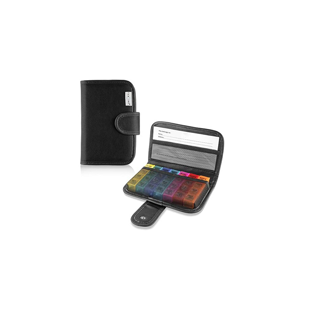 Tabtime Black Pilltablet Wallet Weekly 7 Day Pill Box Organiser With 28 Compartments For Vitamins Supplements And Medication