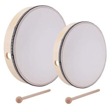 2 Pack Hand Drum Instrument Percussion Wood Frame Drums with Drum Stick 10 Inch 8 Inch 255 cm 203 cm