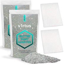 Silver HOLOGRAPHIC Glitter Paint Additive 200g New 2022 Technology 2 x Finishing Buffing Pads Included Mix with Any Emulsion Paint for Perfect