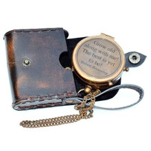 Antique Nautical Vintage Directional Magnetic Compass with Famous Scripture Quote Engraved Baptism Gifts with Leather Case or Wooden Case for Loved
