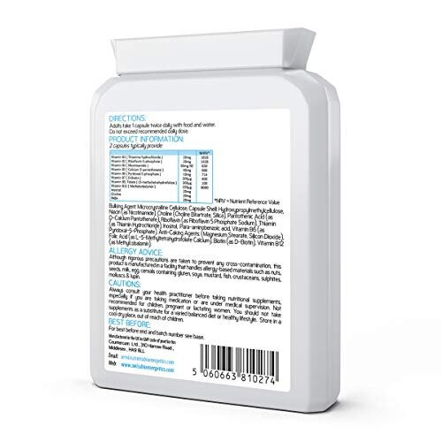 Vitamin B Complex Plus 90 Capsules Superior Methylated Formula with Added Choline PABA Inositol Includes Essential Multi BVitamins B1 B2 B3 B5 B6 B12 1