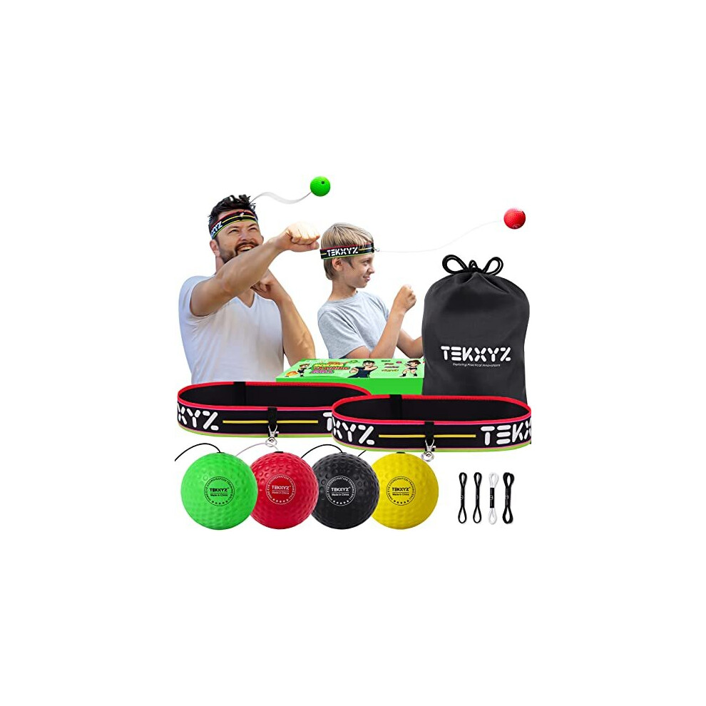 Reflex Ball Family Pack 4 Different Boxing Training Ball with Headband Perfect for Reaction Agility Punching Speed Fight Skill and Hand Eye Pack 4