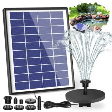 65W Solar Fountain Pump with1500mAh Battery Solar Water Pump Floating Fountain 6 Nozzles for Bird Bath Fish Tank Pond or Garden Decoration