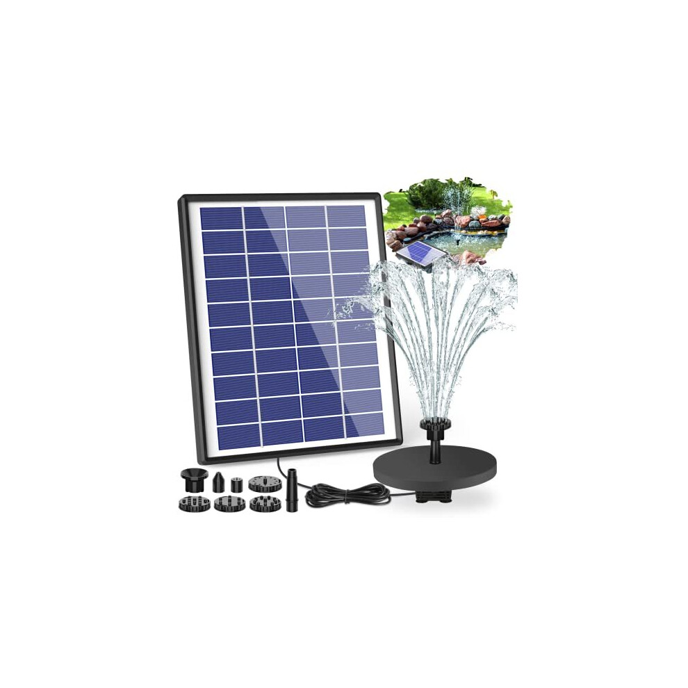 65W Solar Fountain Pump with1500mAh Battery Solar Water Pump Floating Fountain 6 Nozzles for Bird Bath Fish Tank Pond or Garden Decoration