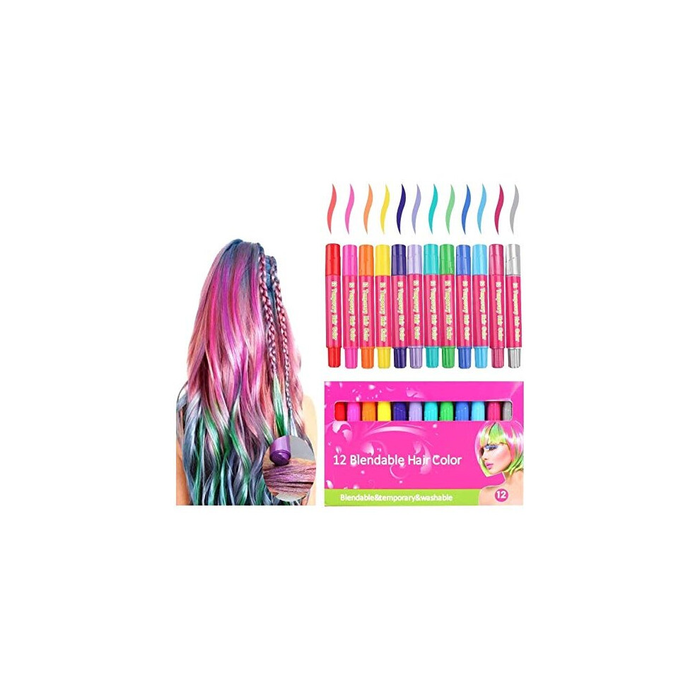Hair Chalk 12 Colors Hair Crayons for Girls Kids Washable NonToxic Portable Hair Chalk Pens for Party and Cosplay DIY