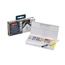 Inktense Metallic Paint Travel Set Palette Includes 12 Colours Waterbrush Sponge Painting Ideal For Crafts Professional Quality 2305657