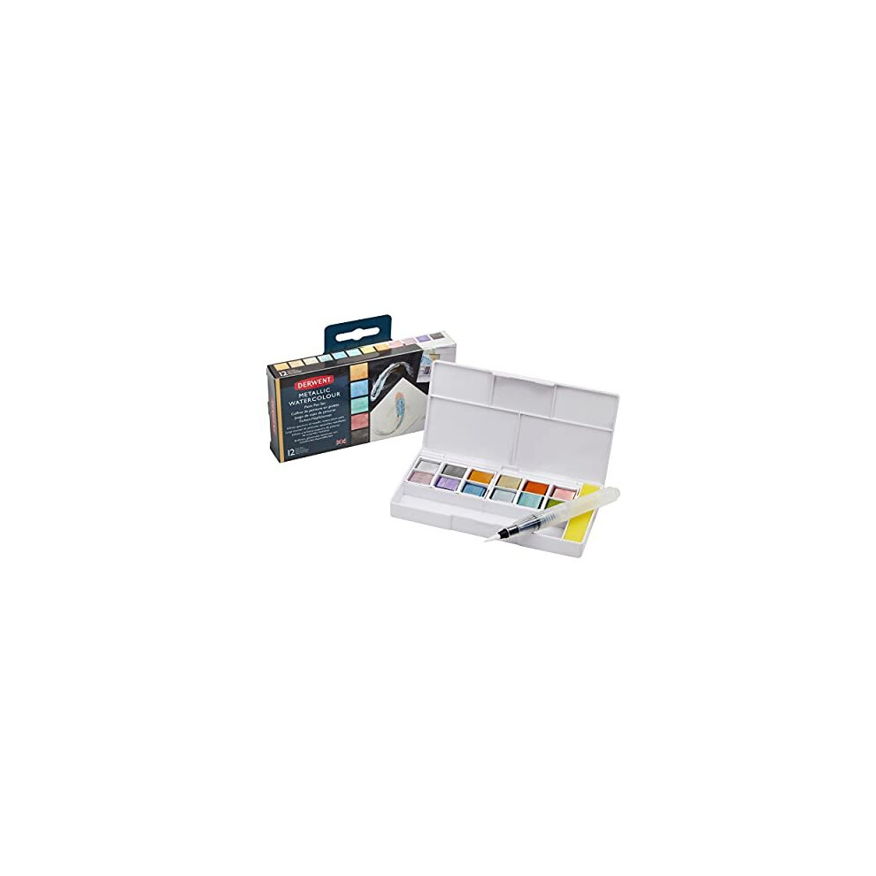 Derwent Inktense Metallic Paint Travel Set Palette Includes 12 Colours Waterbrush Sponge Painting Ideal For Crafts Professional Quality 2305657