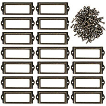 30Pcs Metal Label Holders Furniture Drawer Cabinet Card Holder Tag Name Plate Label Frames with Screws for Office Library Bookshelf Shelves Bronze