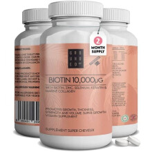 Biotin Hair Growth Complex 10,000 mcg | 60 Tablets with Collagen, Keratin, Zinc & Selenium for Growth, Thickness & Volume (Men & Women)