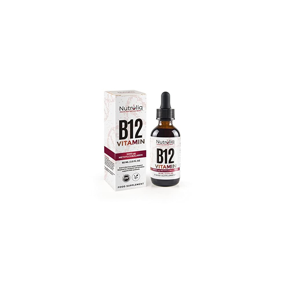 Nutroliq Vitamin B12 Liquid Drops HighStrength 5000mcg Methylcobalamin Supplement Energy Booster Immune System Support Better Concentration and