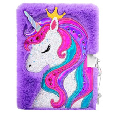 Unicorn Diary for Girls with Lock and Keys Unicorn Journal Magic Unicorn Notebook for Kids Plush Secret Diary Lined Notebook 300 Pages for Writing and