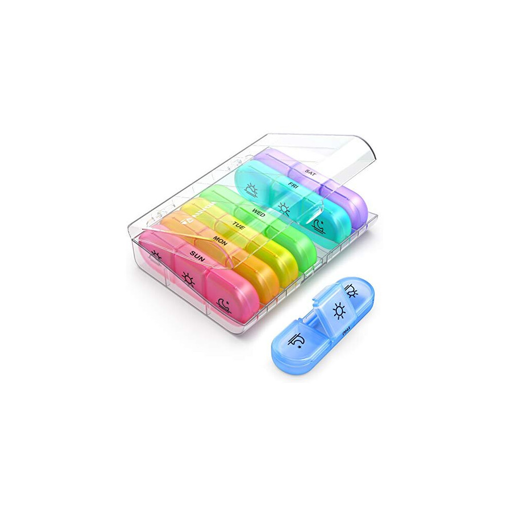 Weekly Pill Box Organiser 3TimesADay Portable 7 Day Tablet Boxes with Large Separate Compartments to Hold Medication Vitamins Fish Oil and Supplement