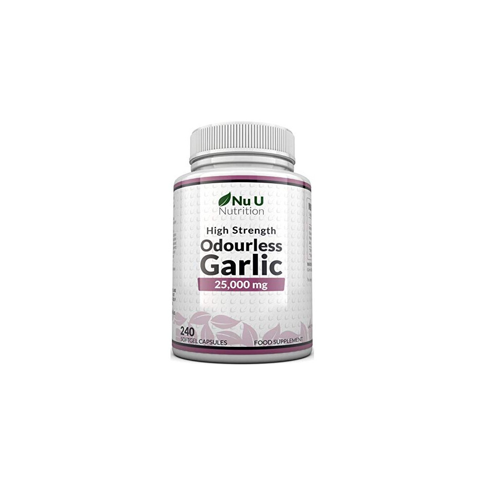 Garlic Capsules Odourless 25000mg 240 Softgel Capsules High Strength Garlic Supplement 8 Month Supply Deodourised Premium Garlic Oil Extract from