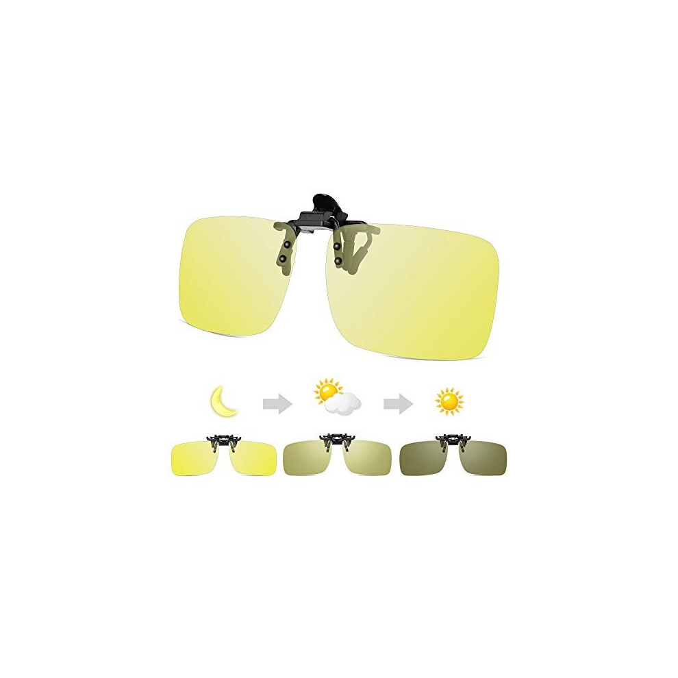 Temso Photochromic Clip-On Night Driving Glasses - Polarized, Flip-Up Day/Night Vision For Prescription Glasses, Uv400 Anti-Glare, 8G