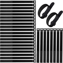 30 Pcs 30 cm Black Cable Straps Reusable Cable Ties Multipurpose Hook and Loop Securing Straps for Cables Management