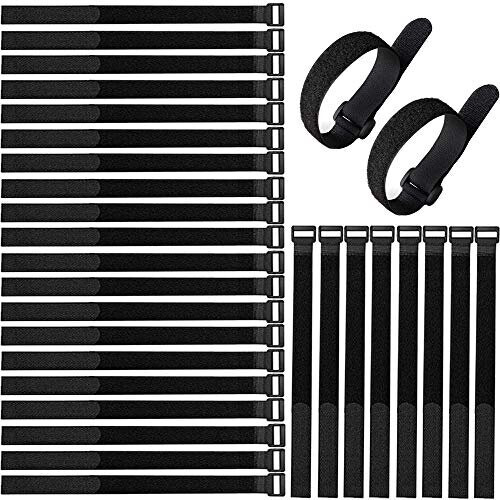 30 Pcs 30 cm Black Cable Straps Reusable Cable Ties Multipurpose Hook and Loop Securing Straps for Cables Management