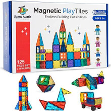Magnetic Tiles 125 PCS 4 FIGURES Magnetic Tiles for Kids Toy for 3 4 5 6 7 Year Old Boys Girls Educational Construction STEM Toy Magnetic Tiles