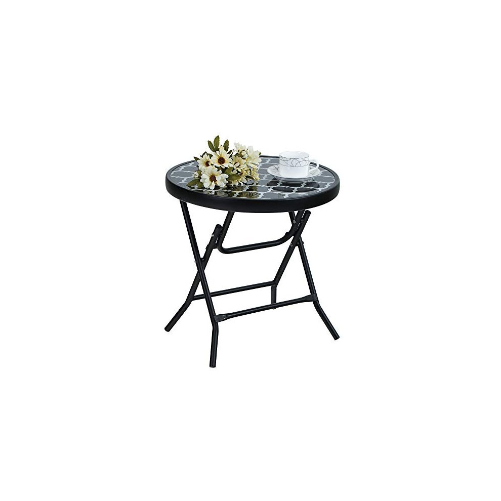 Folding Side Table Foldable Coffee Table Outdoor Garden Table Small Round Patio Table Black