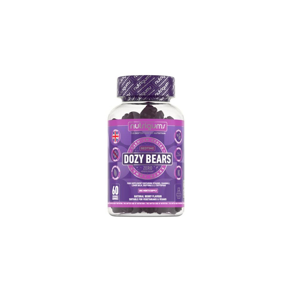 DOZYBEARS 60 Vegan Gummy Bears Mixed Berry Flavour with Griffonia Seed LTryptophan Vitamins C B2 B3 B5 B6 B12 Chamomile and Lemon Balm to Support Rest