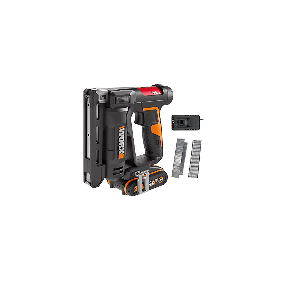 20V Cordless Crown Stapler WX843 Powershare 2in1 2000 Shots Per Charge 500pcs Type 53 Crown Staples 15mm 18 Gauge Brad Nails1 2Ah Battery 1 2A Charger