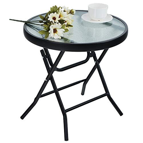 Folding Side Table Foldable Coffee Table Outdoor Garden Table Small Round Patio Table Transparent