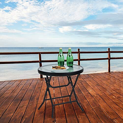 Folding Side Table Foldable Coffee Table Outdoor Garden Table Small Round Patio Table Transparent 2