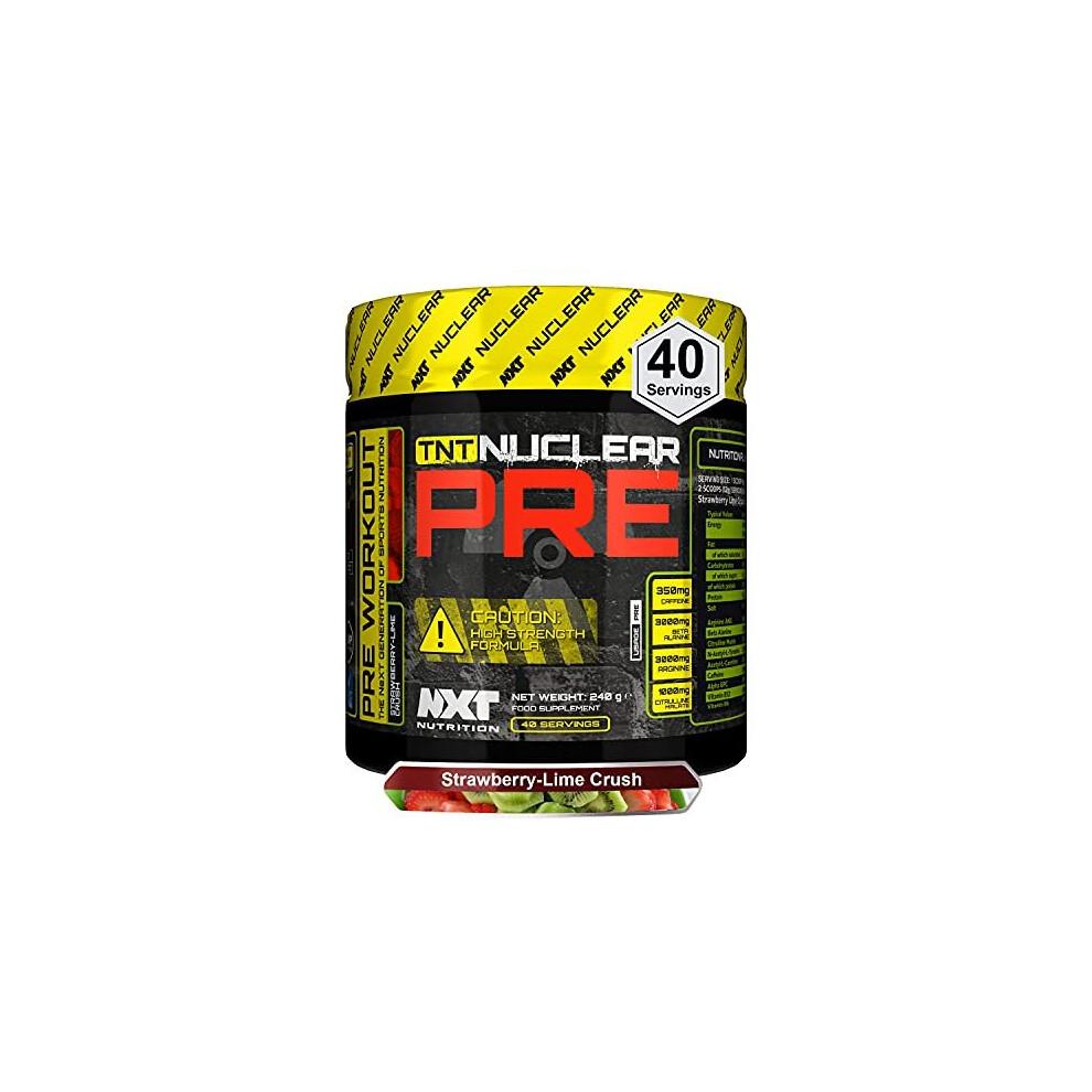 TNT Nuclear Pre Workout Pre Work Out Energy Drink LCitrulline Beta Alanine 350mg Caffeine for Pump Endurance Focus 40 Servings Vegan Strawberry Lime