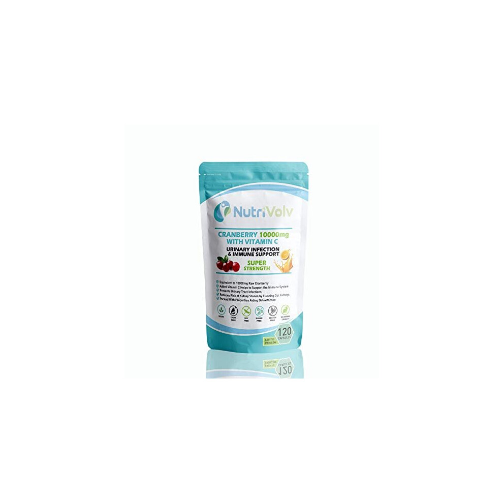 Nutrivolv Cranberry 10000Mg Vitamin C Supports Urinary Cystitis Treatment Bladder Health With Vitamin C For Immune Support 120 Capsules