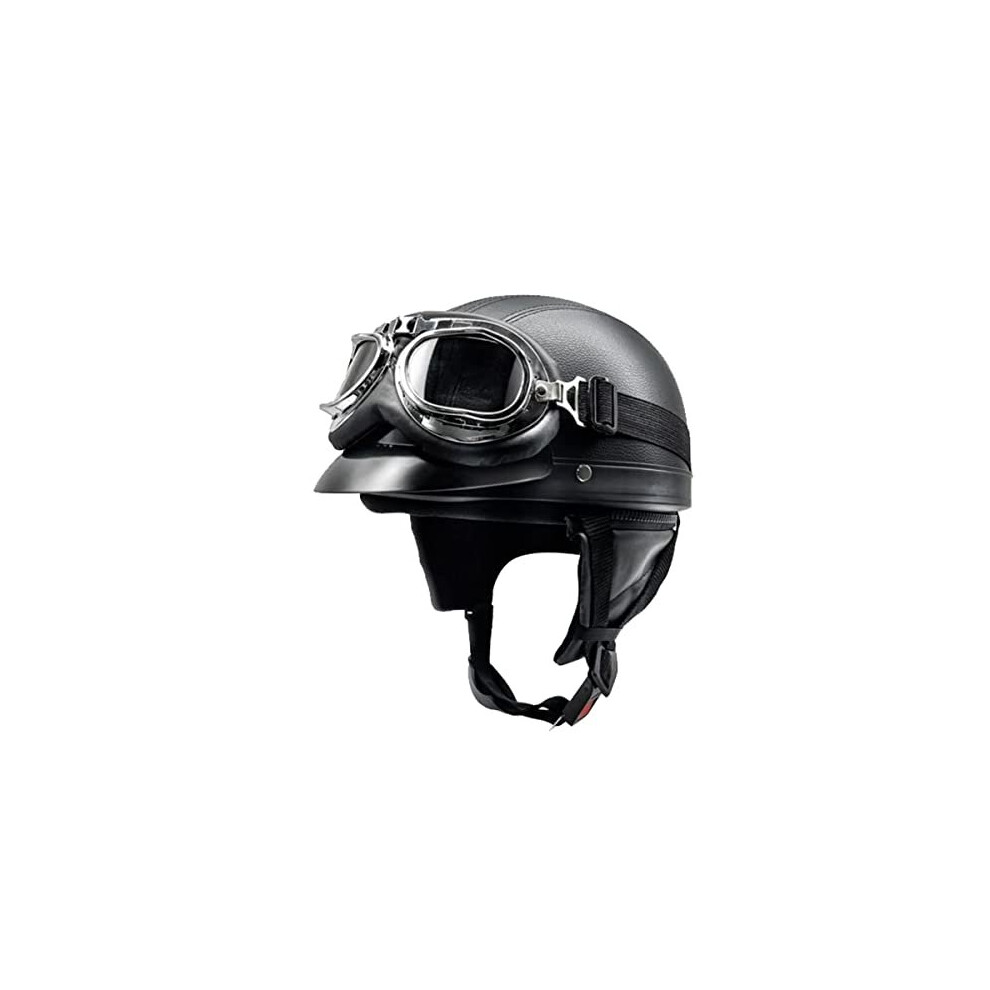 Open Motorbike Helmet with goggles Retro Motorcycle Crash HelmetLeather Open Face Half Helmet Visor UV GogglesBlack Open Face Helmet Vintage Style