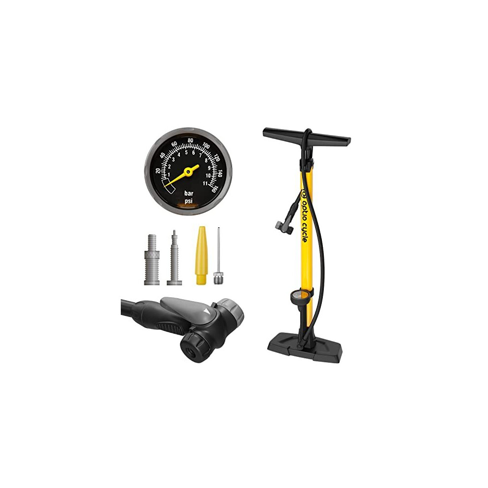 Tyre Pump With Pressure Gauge Optio Cycle Presta Valve Pump 160 PSI 11 Bar Bike Tyre Pump Track Pump Bike Pumps With Pressure Gauge Bicycle Pump With