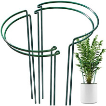 4 Pack Plant Support Stakes Ring Cage Metal Garden Plant Stake Green Half Round Plant Support Ring Large Plant Supports for Peony TomatoVegetable Pack
