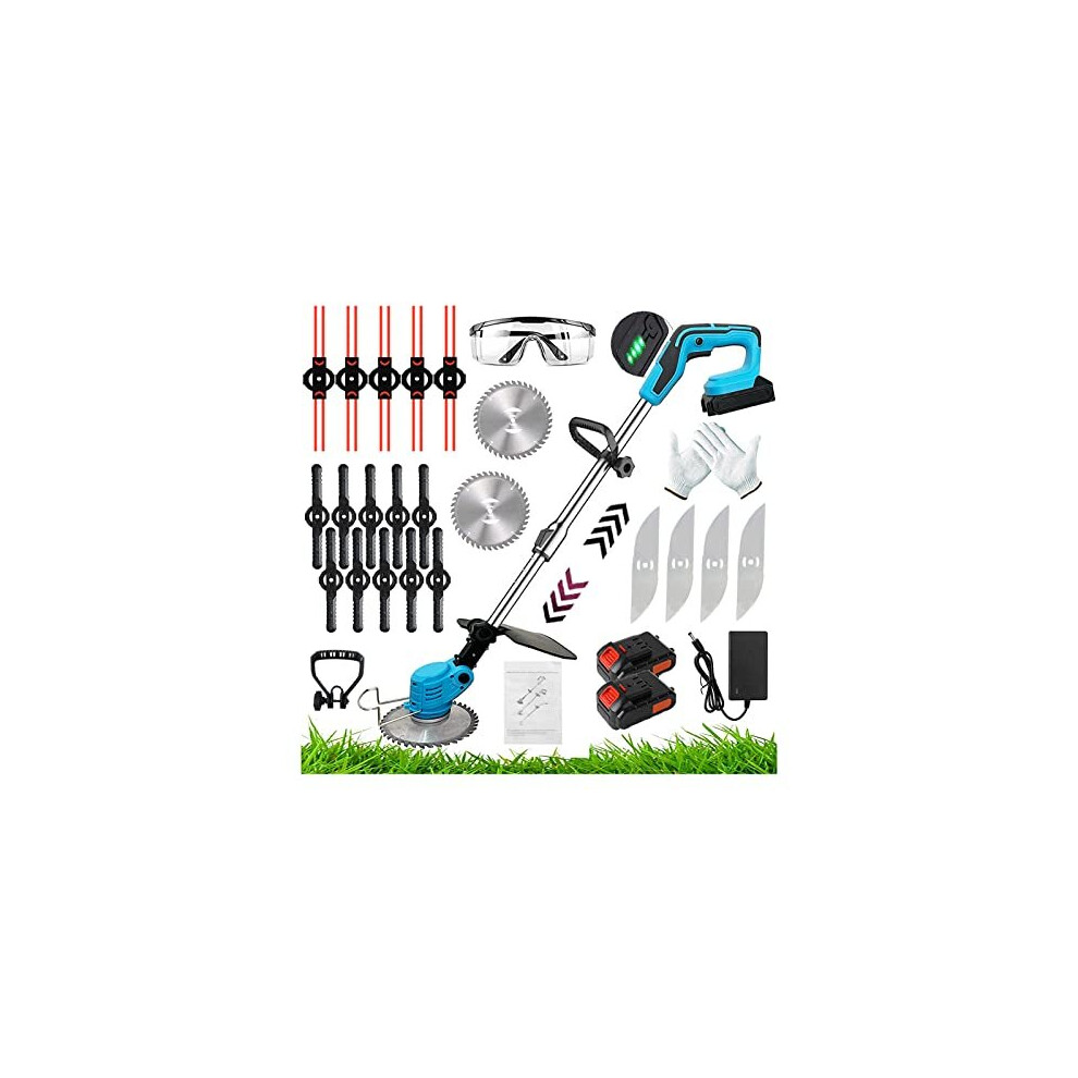 Metal Blade Strimmer Strimmer Cordless Strimmers Electric with Blade Grass Trimmer with Power Display 2Lithium Battery Quick Change Spare Blades for