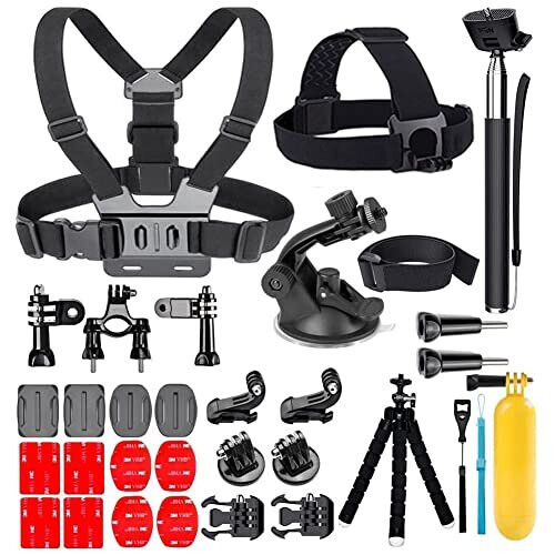 Upgraded 25 in 1 Action Camera Accessory Kit Compatible with GoPro Hero 11 10 9 8 Max 7 6 5 Black Session Fusion Silver White DJI Insta360 SJCAM Kit