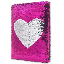 Girls Diary Reversible Sequin Girls Notebook 180 Lined Pages 85 x 55 Secret Diary for Girls Flip Sequence Sliver Heart to Rose Red Perfect