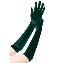 Long Opera Gloves for Women Velvet Gloves 1920s Flapper Stretchy Elbow Length Halloween Costume Gloves Dark Green