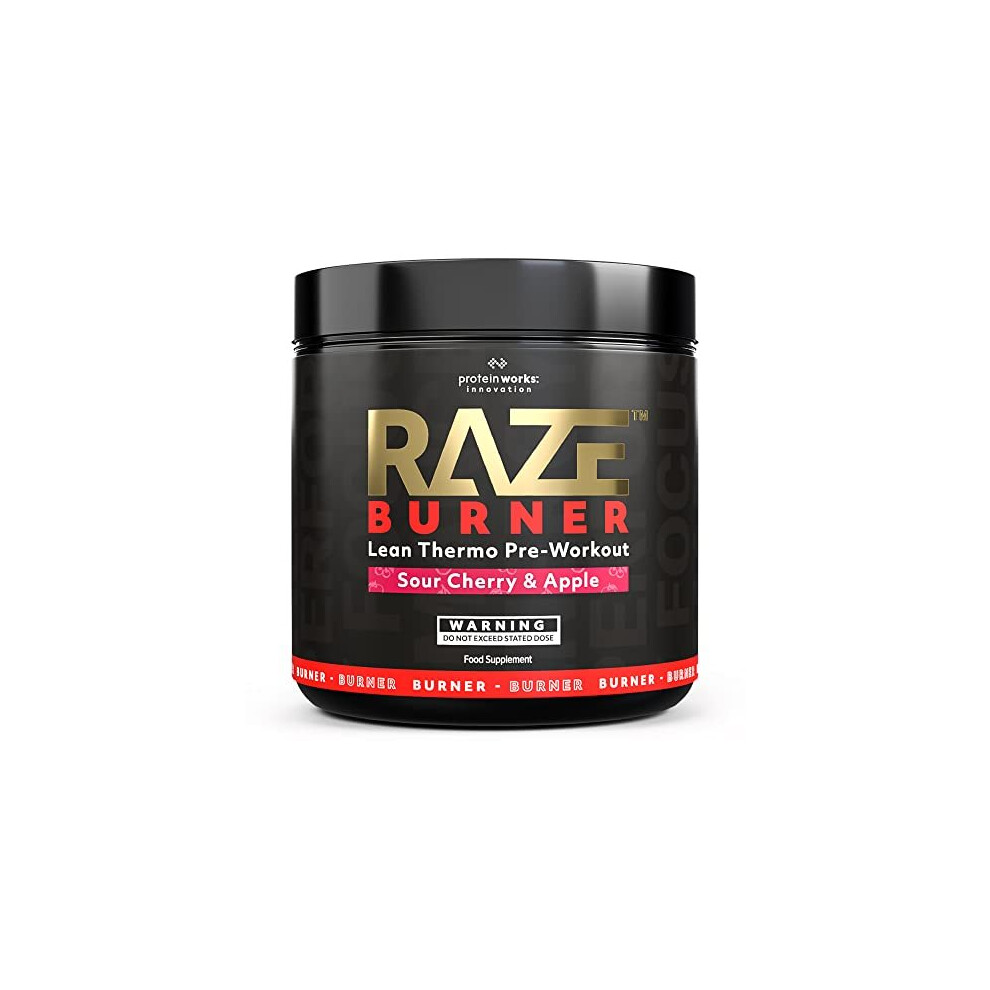Protein Works Raze Burner Pre Workout Powder Thermogenic Caffeine Carnitine Tyrosine Sour Cherry Apple 30 Servings