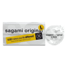Sagami Original 0.02 L-Size | Super Thin | Super Strong | Non-latex PU Condoms (12 Pack)
