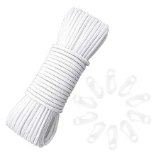 49ft Nylon Flag Rope Flagpole Rope 6mm Thick White Flagpole Halyard Rope With 10 PCS Flag Pole Clips Durable Multifunctional Nylon Rope For Flag