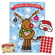 Rudolph Red Nose Christmas Family Party Game Pin the Nose for Kids Children Adults Up to 24 Players Includes Santa Face Mask 24 Red Nose Stickers Xmas