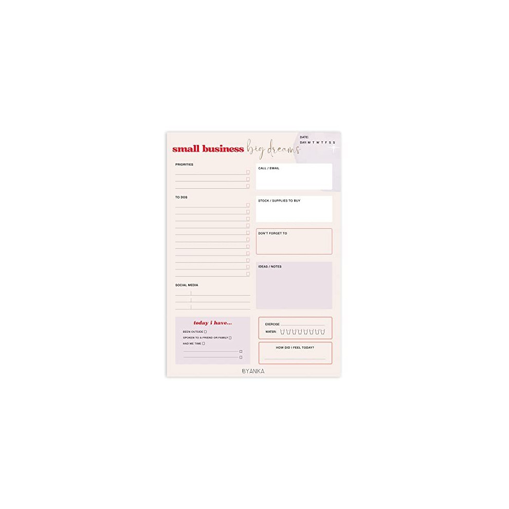 Byanika A5 Small Business Planner Notepad Daily Planner Pad Desk Pad Small Business Owner Self Care To Do List Notepad Organiser Productivity Planner Social
