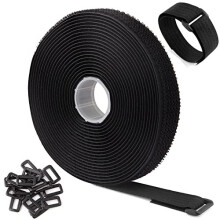 5m Adjustable Cable Straps with 25 Buckles Free Cut Length Black Reusable Fastening Cable Ties Hook and Loop Securing Strap for Cable Tidy Wire