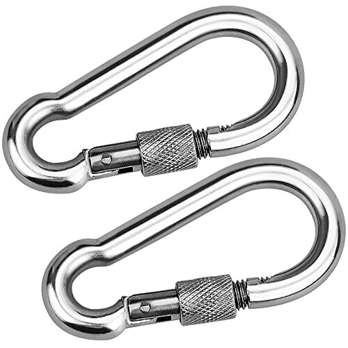 2 Pieces M8 Auto Locking Carabiner Clip Steady Heavy Duty 316 Stainless