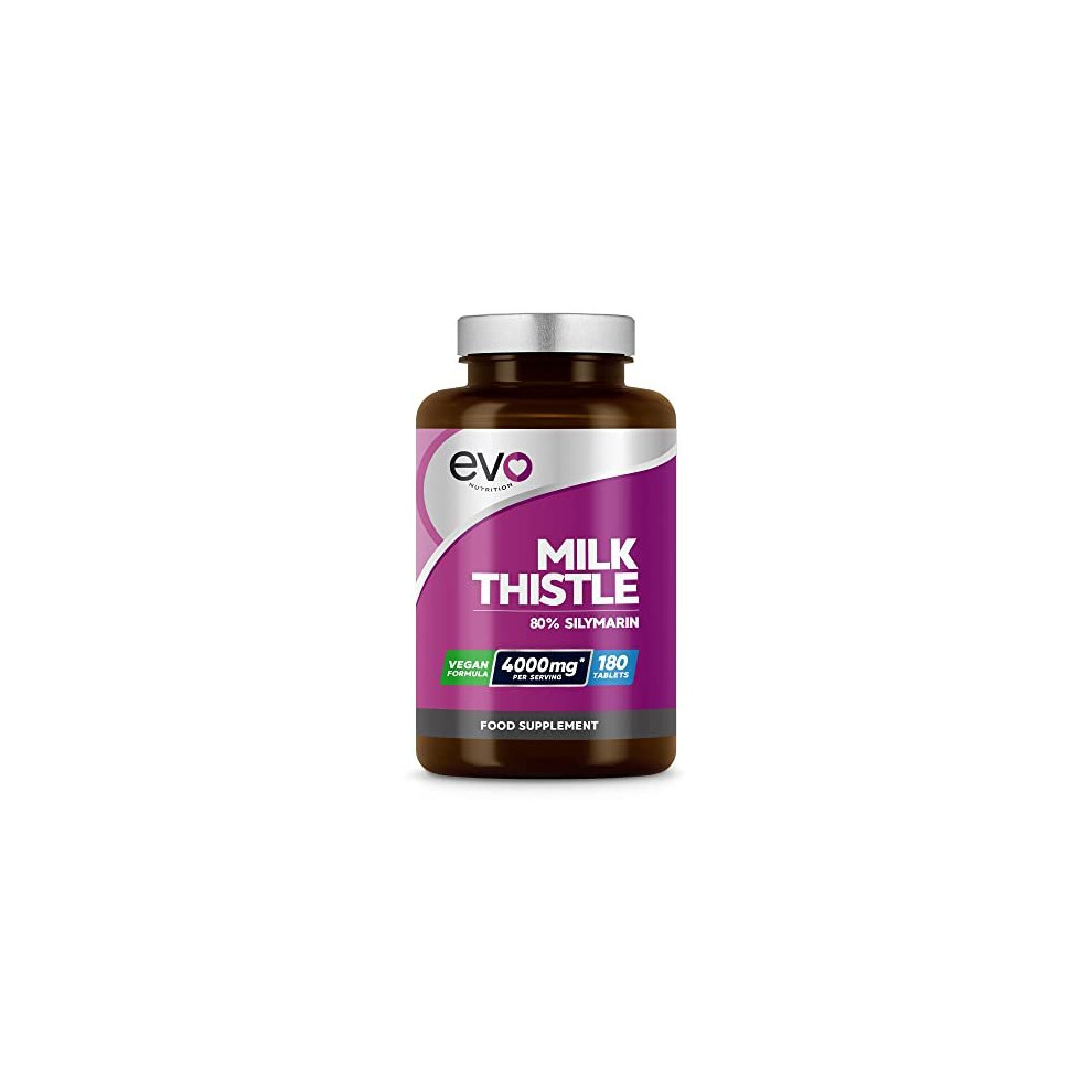 Evo Nutrition Milk Thistle Tablets High Strength 4000Mg Supplement 180 Tablets 3Month Supply 80 Silymarin Vegan Liver Support Made In Uk