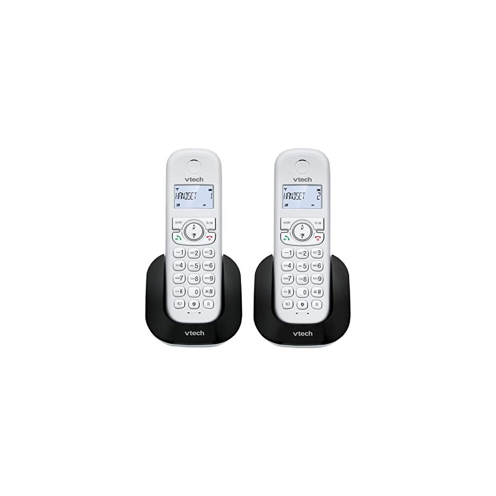 CS1501 2Handset DualCharging DECT Cordless Phone with Call Block Caller IDCall Waiting Handsfree Speakerphone Backlit Display and KeypadWhite