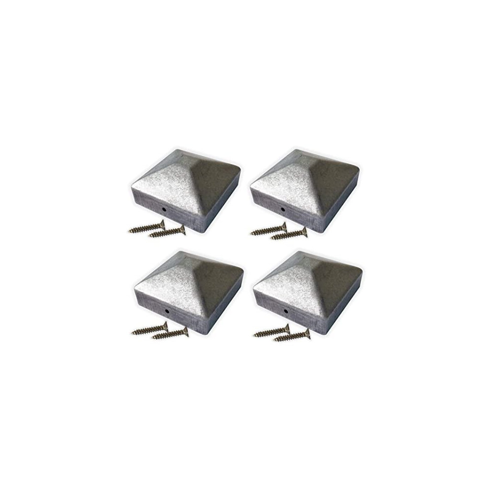 100mm x 100mm Metal Fence Post Top Cap Galvanised Steel Pyramid Pack of 4