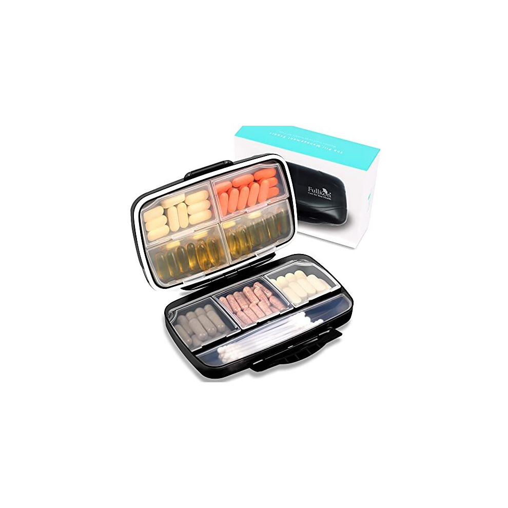 Fullicon Travel Pill Box Organiser Large Portable Medication Organiser Oversize 8 Compartment Pill Boxes Vitamin Travel Case Pill Holder Airtight
